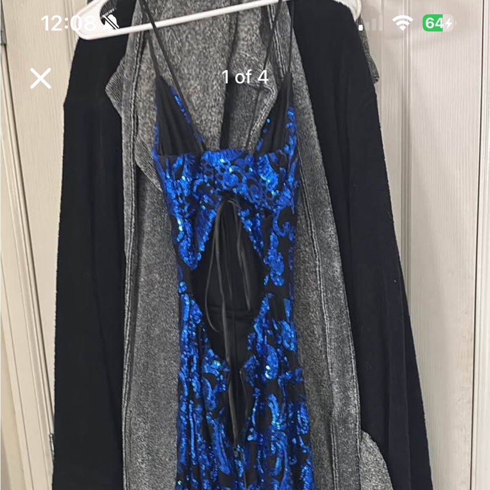 Elegant Blue and Black Evening Dress